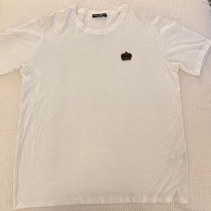 Dolce & Gabbana White Tee with Brown Crown Patch